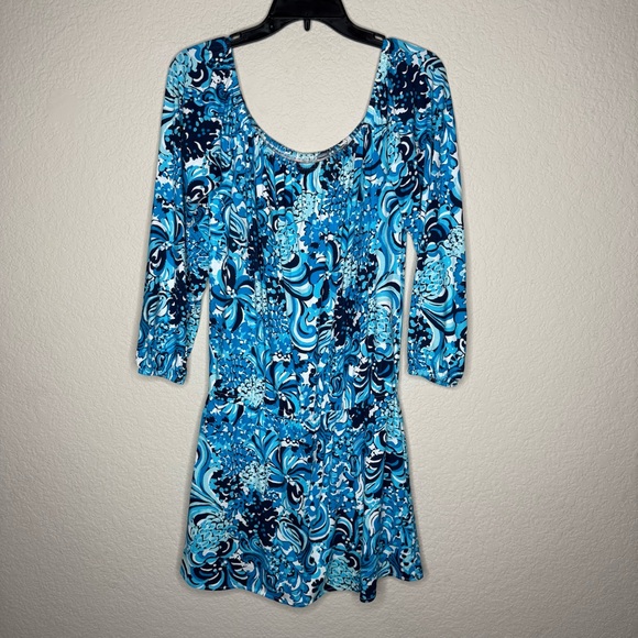 Lilly Pulitzer Lana Skort Romper Mermazing Off the Shoulder Blue Size Medium - Picture 3 of 5